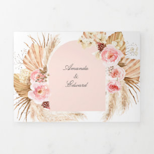 Blush Pink Pampas Grass Modern Boho 3 in 1 Dreifach Gefaltete Einladung