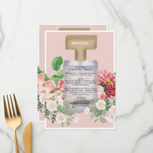Blush Pink Parfüm Flasche Brautparty Menükarte