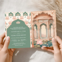 Blush Pink Pastel Green Lotus Pond Indian Wedding
