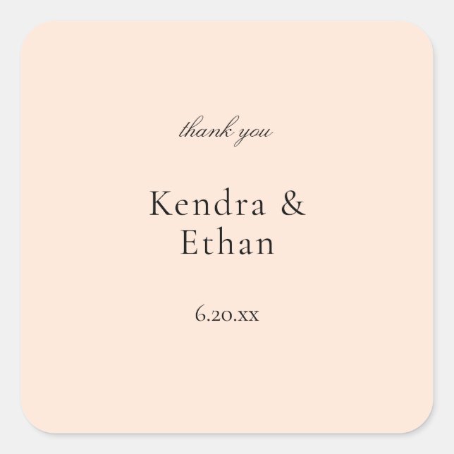 Blush Pink Pastell Danke Quadratischer Aufkleber (Vorderseite)