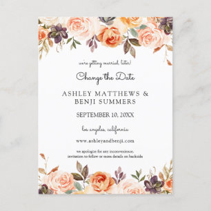 Blush Pink Peach Floral Ändern Datum 2 Postkarte