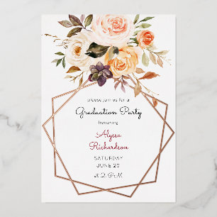 Blush Pink & Peach Floral & Frame Graduation Party Folieneinladung