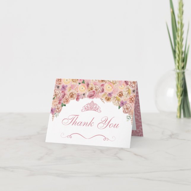 Blush Pink Peach Floral Quinceanera Danke Karte (Vorderseite)