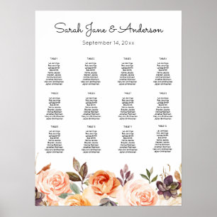Blush Pink & Peach Floral Wedding Chart Poster