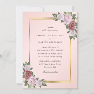 Blush Pink Peach Gold Floral Wedding Einladung