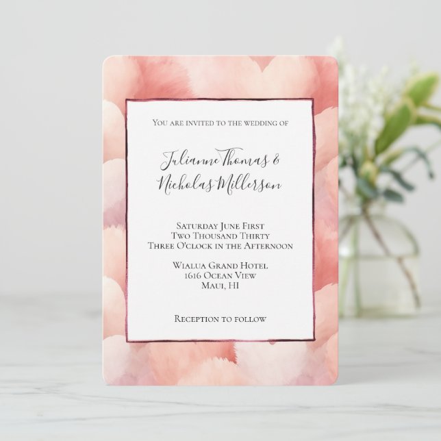 Blush Pink Peach Hearts Wedding Einladung (Stehend Vorderseite)