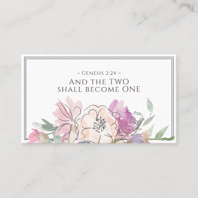 Blush Pink Peach Lila Floral Wasserfarbe Hochzeit Visitenkarte (Vorderseite)