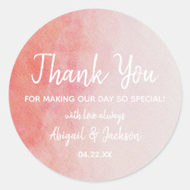 Blush Pink & Peach Watercolor Wedding Vielen Dank Runder Aufkleber