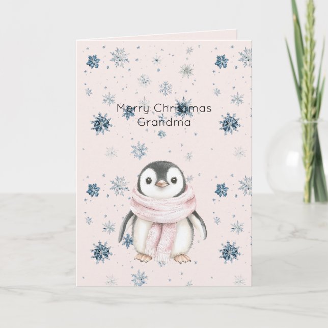 Blush Pink Penguin Snowflakes Christmas Karte (Vorderseite)