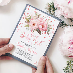 Blush Pink Peonies Blume Sweet Baby Girl Dusche Einladung