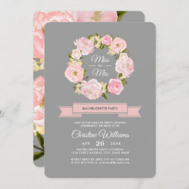 Blush Pink Peonies Grau Junggeselinnen-Abschied Einladung