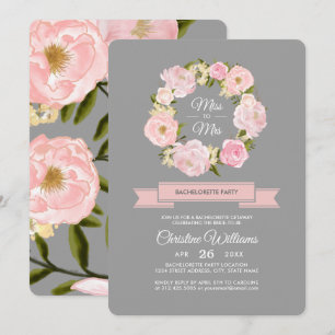 Blush Pink Peonies Grau Junggeselinnen-Abschied Einladung
