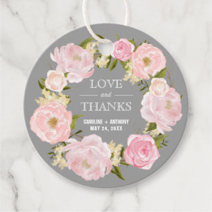 Blush Pink Peonies Gray Wedding Vielen Dank Geschenkanhänger