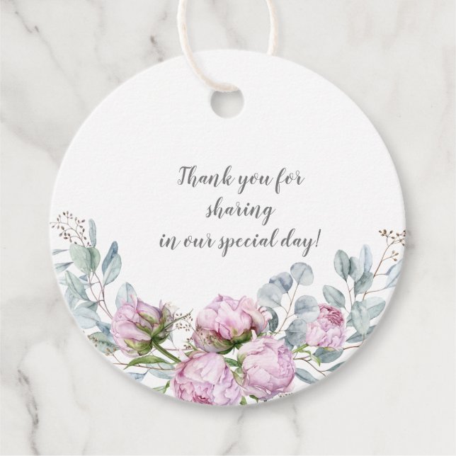 Blush Pink Peonies Grüne Hochzeit | Geschenkanhänger (Vorderseite)