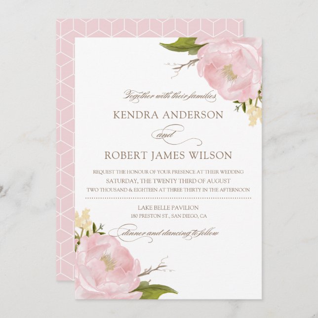 Blush Pink Peonies Hochzeitsfeiern Einladung (Vorne/Hinten)