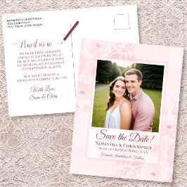 Blush Pink Peonies & Photo Wedding Save the Date Ankündigungspostkarte