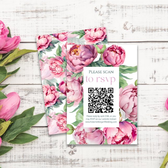 Blush Pink Peonies QR CODE Hochzeit RSVP Karte (Von Creator hochgeladen)