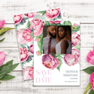 Blush Pink Peonies Watercolor Foto Hochzeit Save The Date