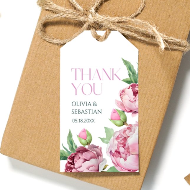 Blush Pink Peonies Watercolor Vielen Dank Geschenkanhänger (Von Creator hochgeladen)