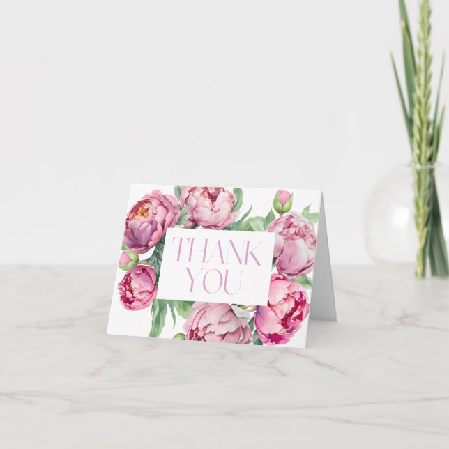 Blush Pink Peonies Watercolor Wedding Dankeskarte (Vorderseite)