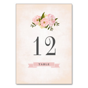 Blush Pink Peonies Watercolor Wedding Tischnummer