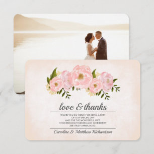 Blush Pink Peonies Wedding Danke Foto Card