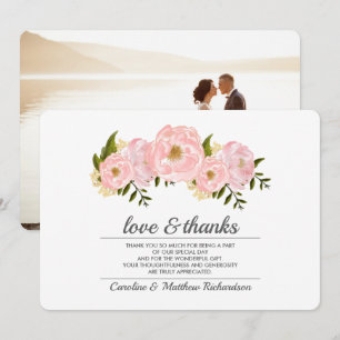 Blush Pink Peonies Wedding Danke Foto Card