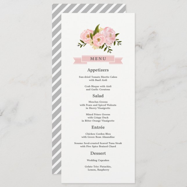 Blush Pink Peonies Wedding Menu Cards Menükarte (Vorne/Hinten)
