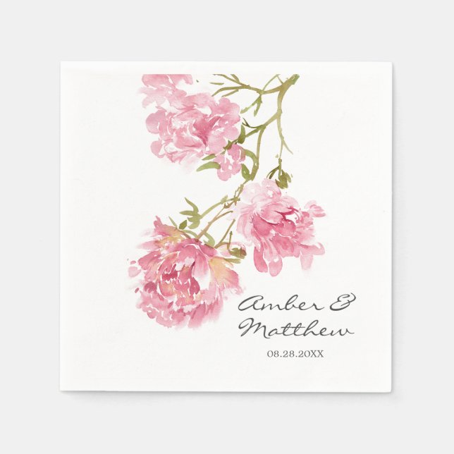 Blush Pink Peonies Wedding Napkins Serviette (Vorderseite)