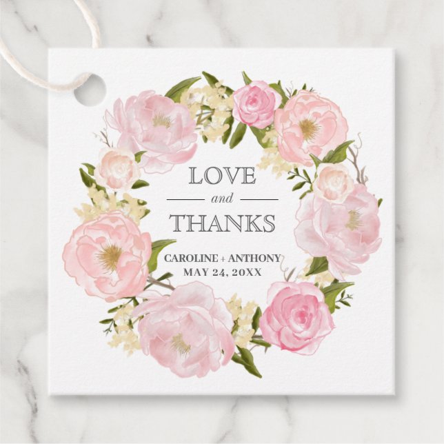 Blush Pink Peonies Wedding Vielen Dank Geschenkanhänger (Vorderseite)