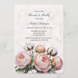 Blush Pink Peony and Cotton Brunch & Bubbly Einladung