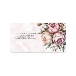 Blush Pink Peony and Cotton Wedding Address Adressaufkleber