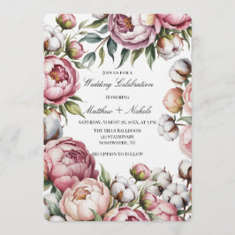 Blush Pink Peony and Cotton Wedding Celebration Einladung