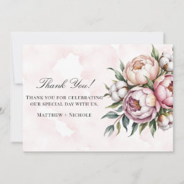 Blush Pink Peony and Cotton Wedding Dankeskarte