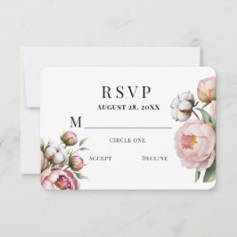 Blush Pink Peony and Cotton Wedding RSVP Karte