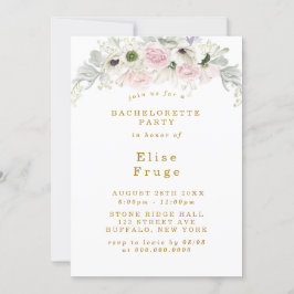 Blush Pink Peony Anemone Gold Junggeselinnen-Absch Einladung