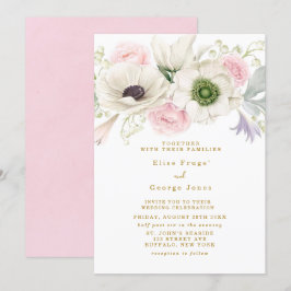 Blush Pink Peony Anemones Blume Gold Hochzeit Einladung
