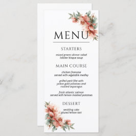 Blush Pink Peony Coral Elegant Dinner Wedding Menükarte