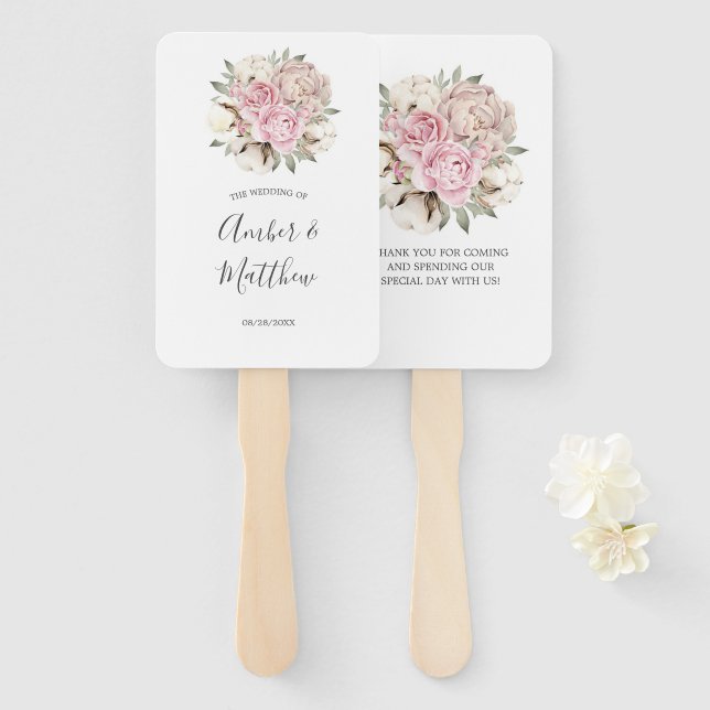 Blush Pink Peony Cream Cotton Wedding Fächer (Vorne und Hinten)
