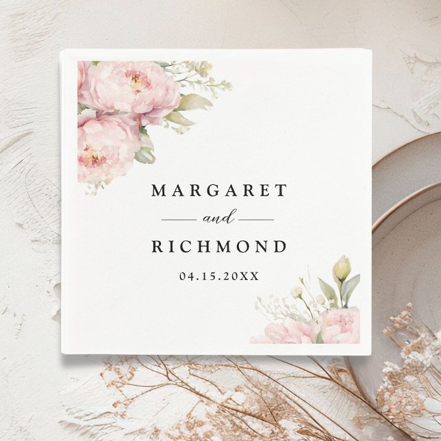 Blush Pink Peony Elegante Wasserfarben Hochzeit de Serviette (Von Creator hochgeladen)