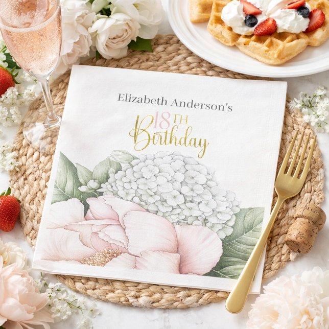 Blush Pink Peony Floral 18th Birthday  Serviette (Von Creator hochgeladen)