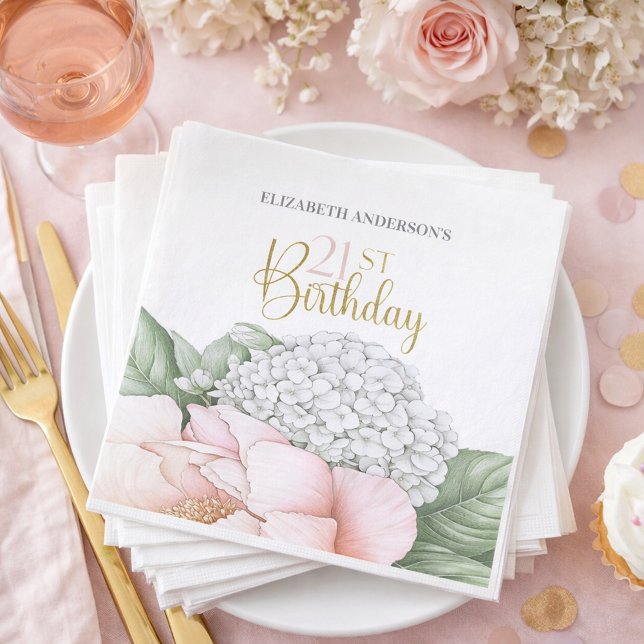 Blush Pink Peony Floral 21st Birthday  Serviette (Von Creator hochgeladen)