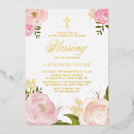 Blush Pink Peony Floral Baby Segen Folieneinladung