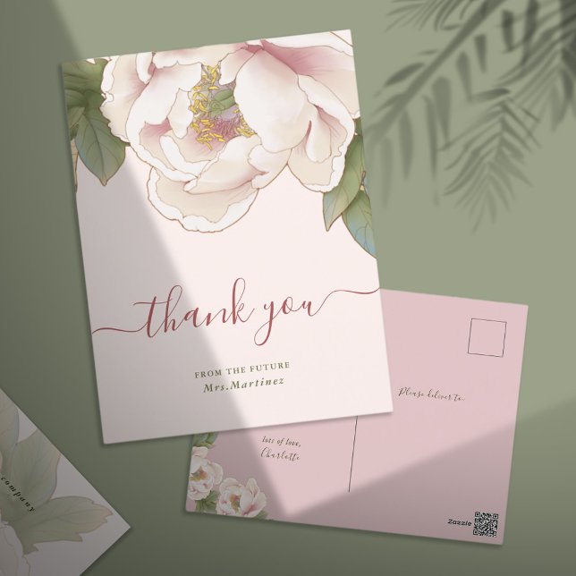 Blush Pink Peony Floral Brautparty Danke Postkarte (Von Creator hochgeladen)
