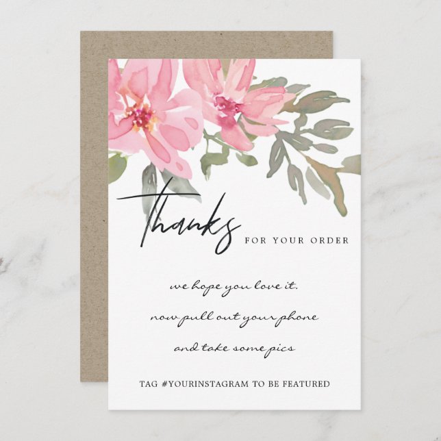 BLUSH PINK PEONY FLORAL CORPORATE Business LOGO Dankeskarte (Vorne/Hinten)