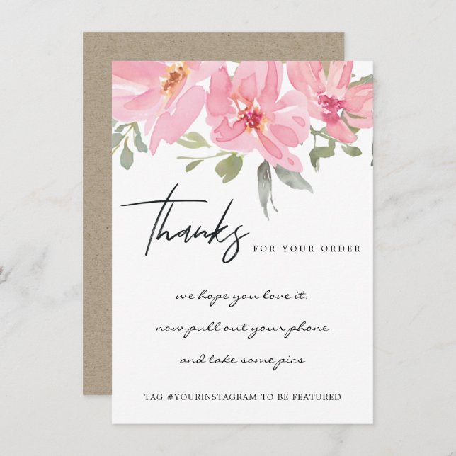 BLUSH PINK PEONY FLORAL CORPORATE Business LOGO Dankeskarte (Vorne/Hinten)