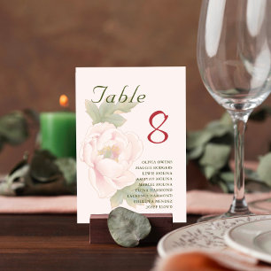 Blush Pink Peony Floral Gastname Tischnummer
