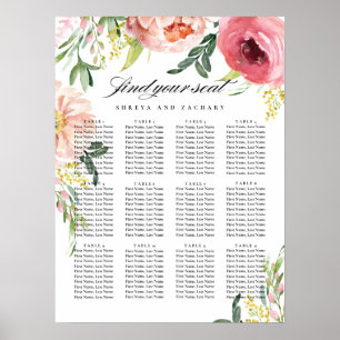 Blush Pink Peony Floral Hochzeitsdiagramm Poster