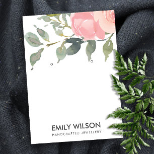 BLUSH PINK PEONY FLORAL WATERCOLOR EARRING DISPLAY VISITENKARTE