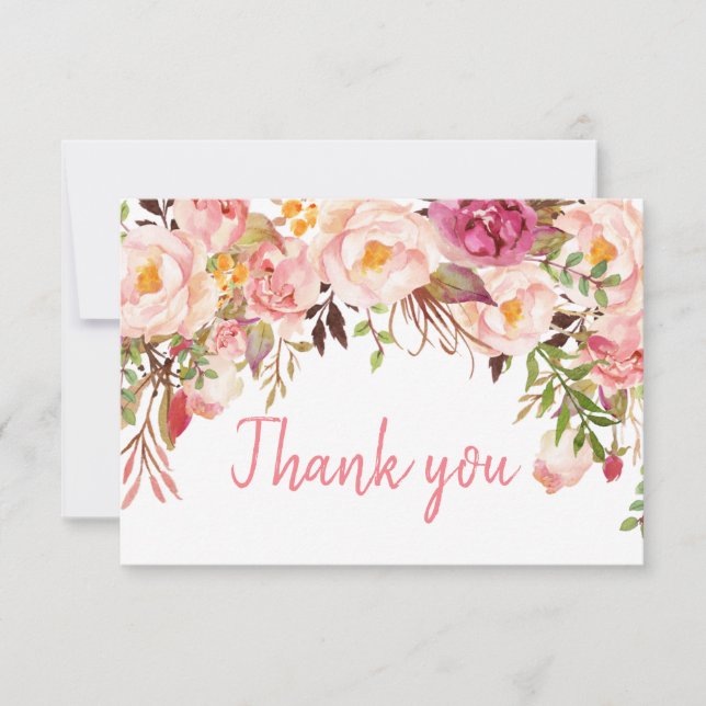 Blush Pink Peony Floral Wedding Danke Karte (Vorderseite)